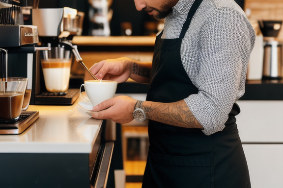 Barista preparando café gourmet com latte art