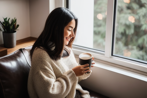 Person enjoying a cup of coffee