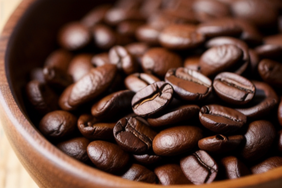 Different coffee beans in a wooden bowl